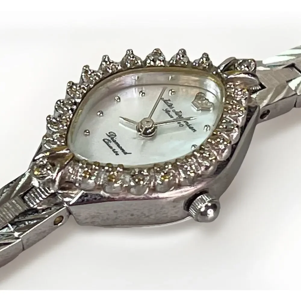 Vintage Jules Jurgensen Silver Tone Quartz Watch Diamond Bezel Women's Bracelet